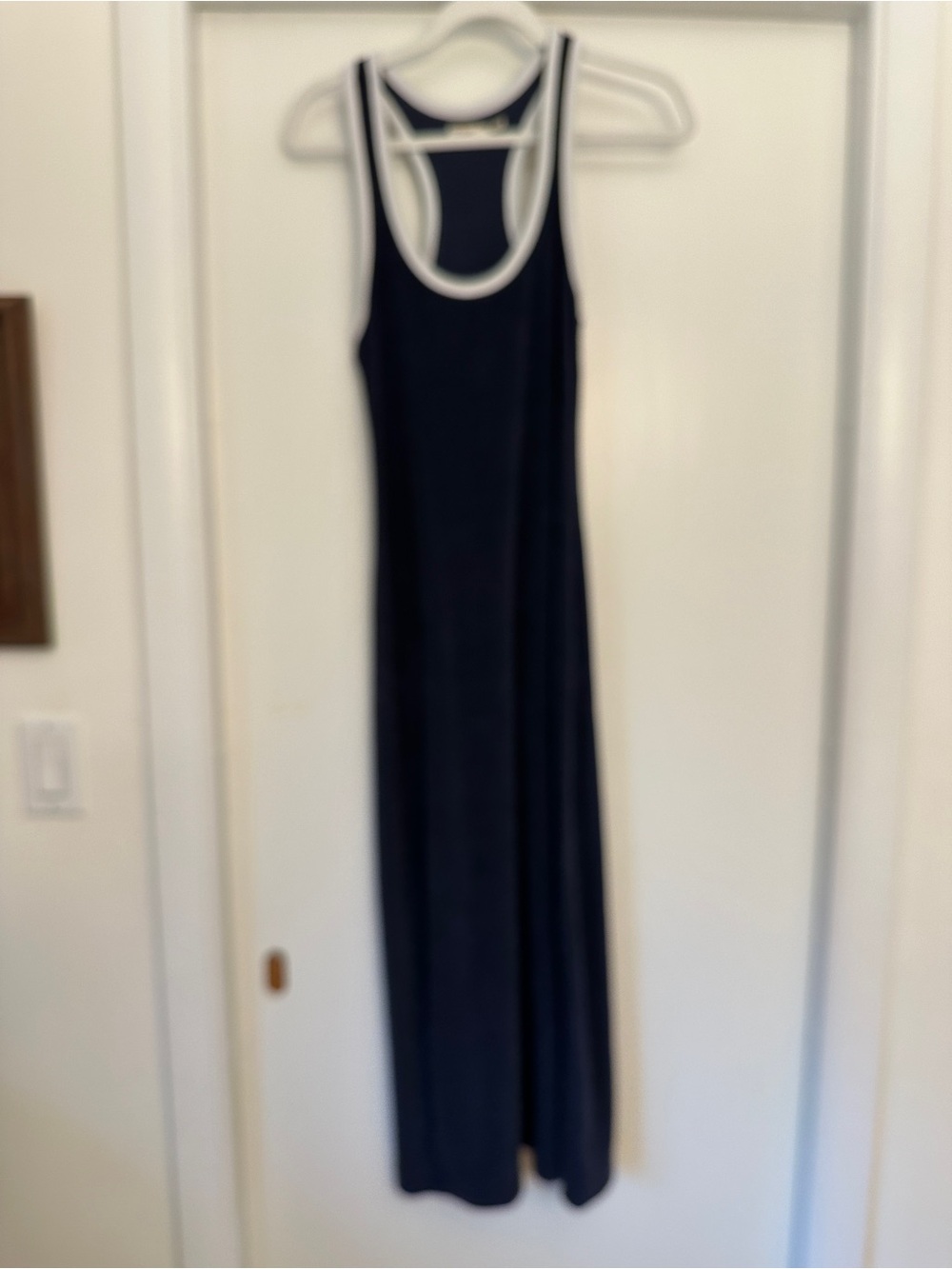 Faherty Navy Terry Cloth Maxi Dress with White Trim